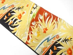 アンティーク　草花模様織り出し袋帯（着用可）